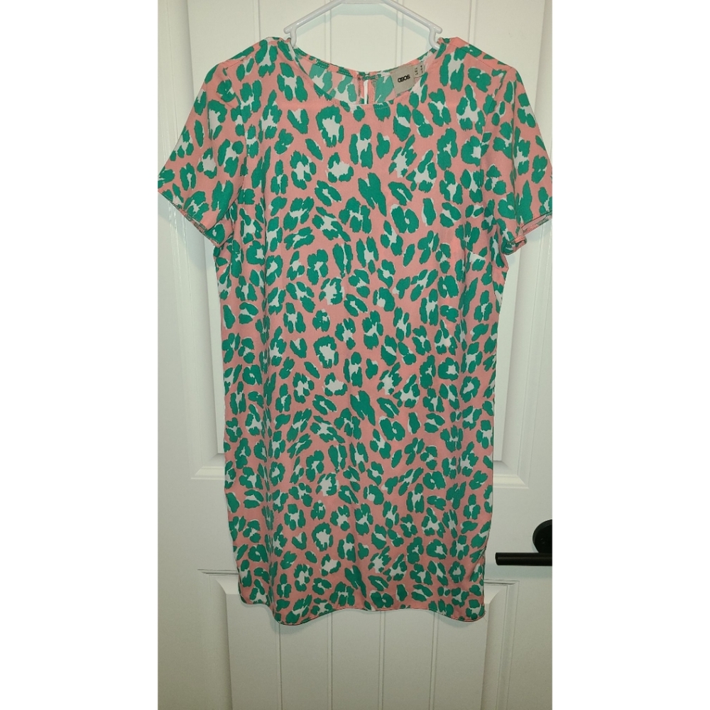 ASOS leopard cheetah dress peach pink green 6